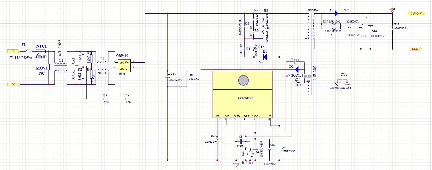 LP3799FAC/LP3799FBC 24V2.5A非標方案（原理圖及變壓器器資料）